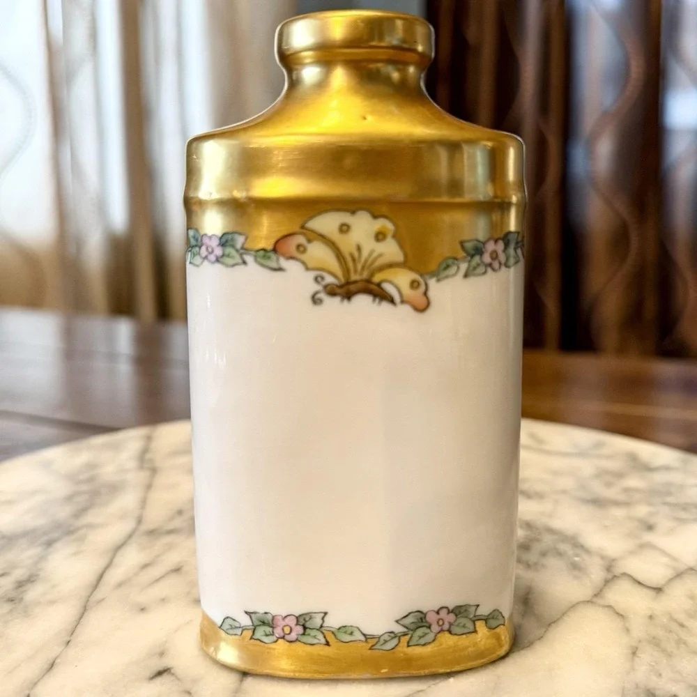 9pc VTG Antique Limoges France Hand-Painted Gold Butterfly Vanity Set Dresser